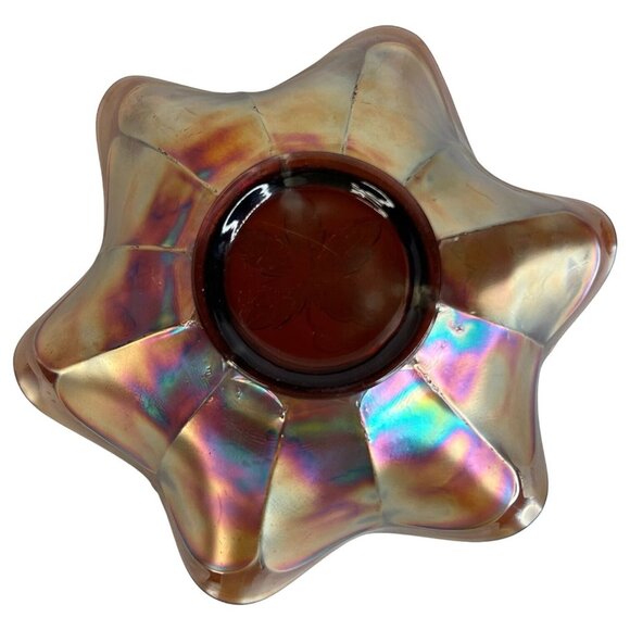 Vintage Fenton Glass Grape and Vine Pattern Amethyst Iridescent Bowl Candy Dish - Picture 8 of 11